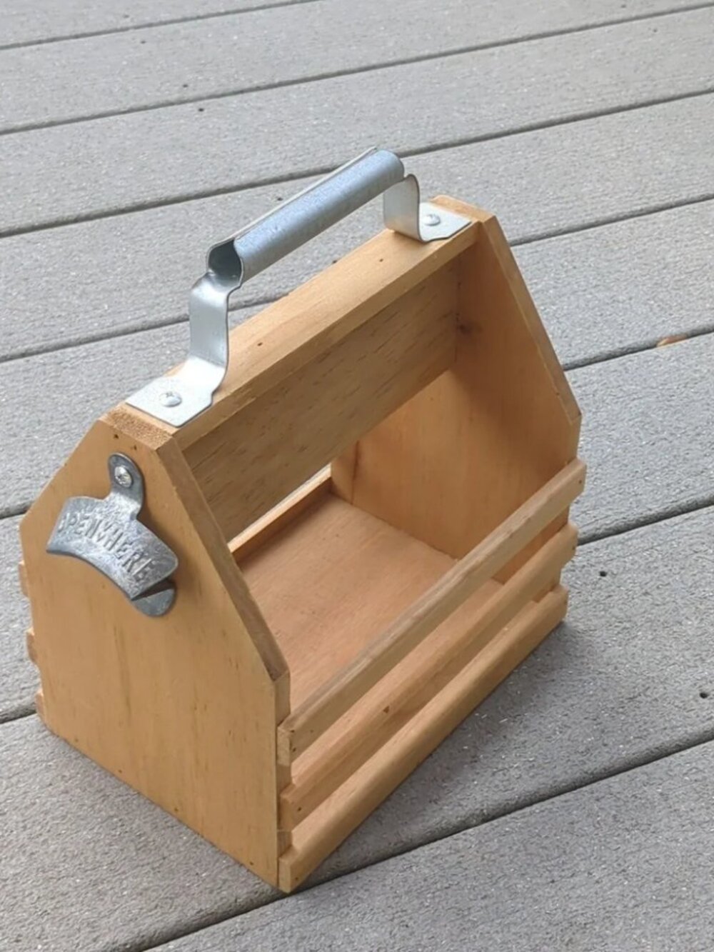 NWOT Wooden Bottle Caddy with Built In Bottle Opener
